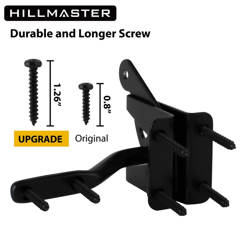 HILLMASTER Upgrade Self-Locking Gate Latch for Wooden Fence Heavy Duty, Automatic Gravity Lever Door Latches with Longer Fasteners & Pull String for Secure Pool, Garden, Black Finish/4.7in - Image 2